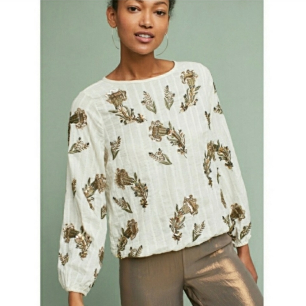 Anthropologie Seen Worn Kept sequin beaded top XS